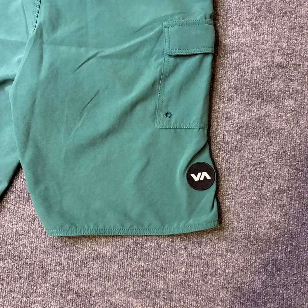RVCA Men’s 34 Board Shorts Green Classic 21” Cargo Pocket Swim Trunks NWT